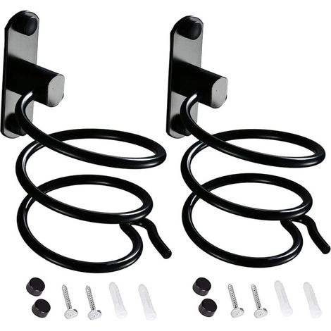 2pcs Wall Mounted Hair Dryer Holder, Aluminum Hair Straightener Holder, Wall Mount Hair Dryer Organizer, Hair Dryer Holder for Hotel, Bathroom, Hair Salon, Black