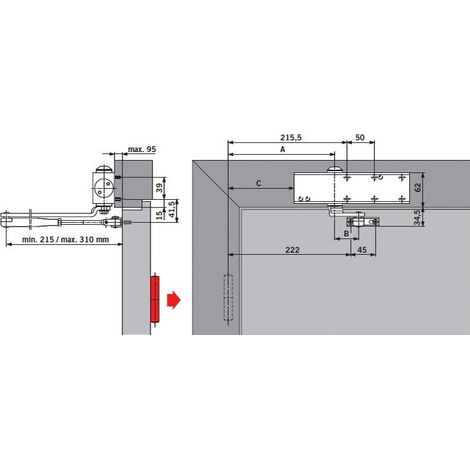 DORMA chiudiporta a profilo completo - braccio standard - freno di apertura - forza 2/4 - Bianco - 27112211