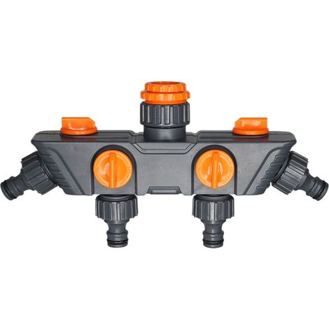 Répartiteur pour tuyau d'arrosage – Raccord d'irrigation à 4 voies, déviateur de robinet robuste, adaptateur de contrôle d'eau en laiton massif Pour jardin, pelouse, extérieur et camping-car (1/5)