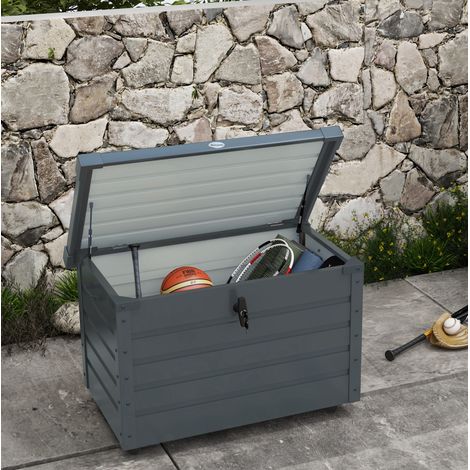 Meuble jardin coffre de rangement 295 L acier gris OKMYHOME (1/4)