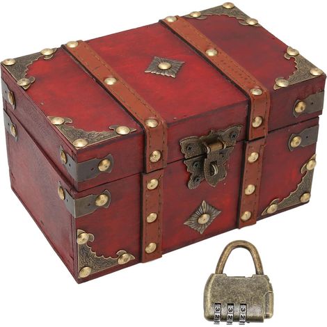 Boîte au Trésor Durable, Gain de Place, Coffre au Trésor pour Cadeaux de Bureau à Domicile, Rangement de Bijoux en Bois 18cm X 11.5cm X 10.5cm (1/5)
