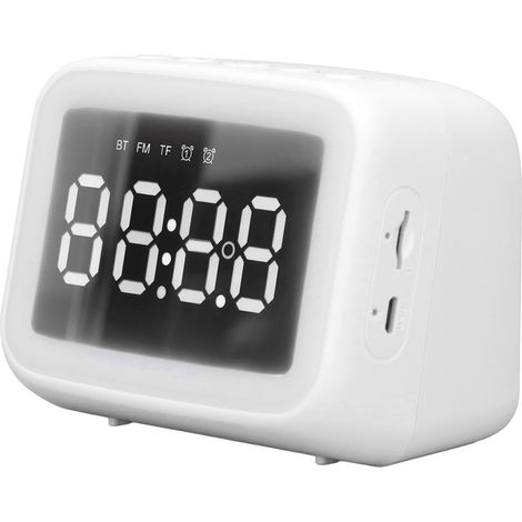 Réveil Radio Numérique avec Lecteur TF, Lampe LED Miroir à Luminosité Réglable pour Chambre et Bureau en Blanc (1/5)