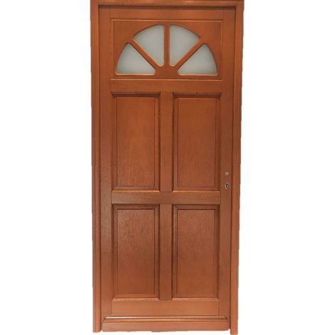 Gd Menuiseries – Porte d'entrée bois vitrée Ferji H215 x L90 cm – Vitrage sécurisé pour luminosité optimale – Poussant gauche – Qualité supérieure
