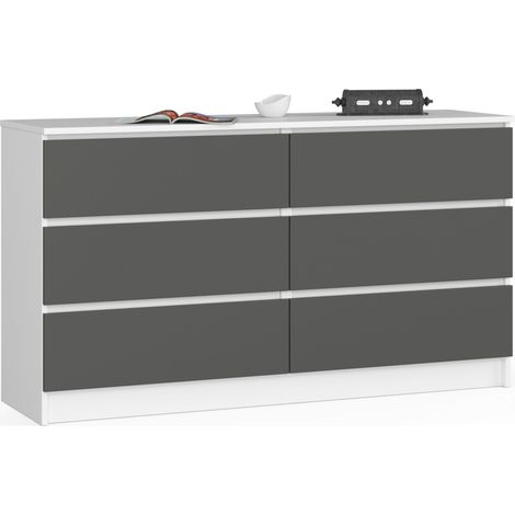 Akord – Commode enfant 138 cm – 6 tiroirs – Panneau stratifié blanc et gris – Dimensions 138x40x77 cm – Finition mate