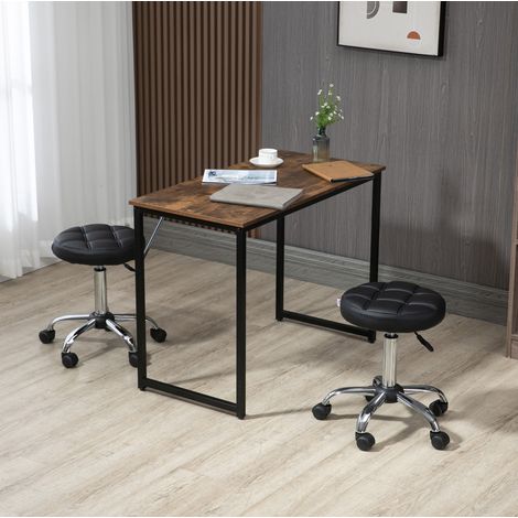 Lot de 2 tabourets à roulettes réglables en hauteur, similicuir noir, Ø35,5 x 48-63 cm (1/5)