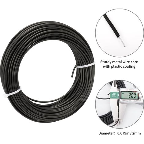 KINGLAKE 2mm 20 m Fil de Fer Plastifié, Fil de Ligature d'arbre Cravate torsadée de Plante de Fil de Jardin pour Le Support d'arbre de Plante,Noir (1/4)