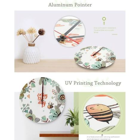 Horloge Murale en Bois Dessin Animé Créatif Silencieuse pour Chambre à Coucher d'enfant,Salon,Cuisine,Salle à Manger décor (1/4)