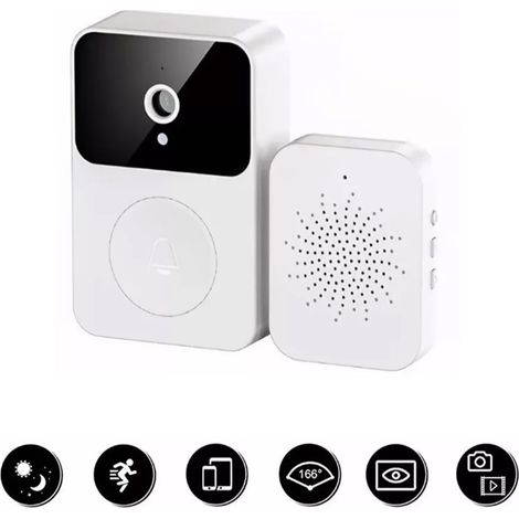 Sonnette vidéo intelligente sans fil X9 avec télécommande, changement de voix, vision nocturne HD, partage via application, enregistrement automatique et stockage cloud (blanche). (1/5)