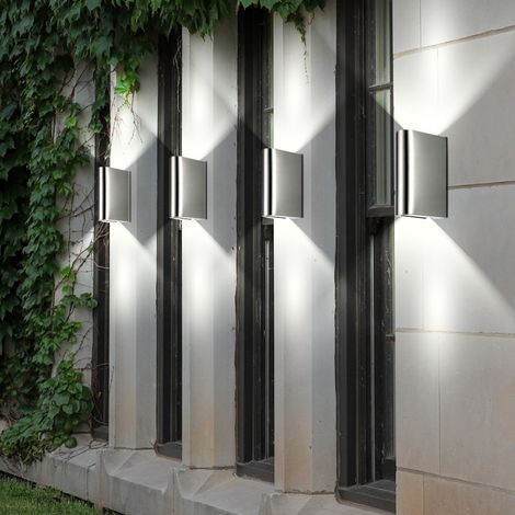 Applique murale, lumière extérieure, lampe de façade, haut-bas, lampe de jardin, lampe de porte d'entrée en acier inoxydable, 12W 540lm blanc chaud, LxH 7,5 x 20 cm, lot de 4 (1/5)
