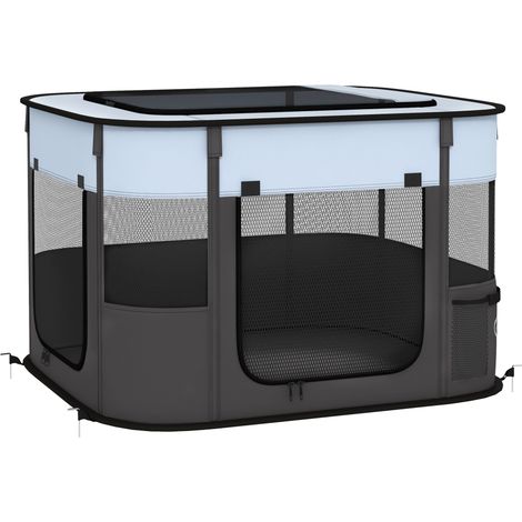 Parc pour chiots pliable en tissu respirant avec portes et fenêtres en filet, pour intérieur et extérieur, 74 x 60 x 45 cm, gris, facile à transporter - CHICFURN (1/5)