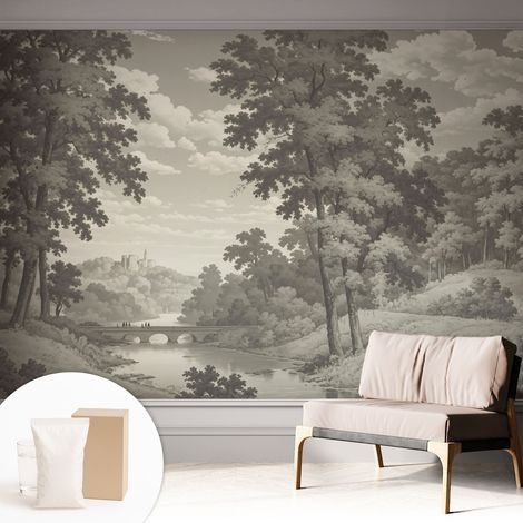 Papier peint intissé mural pour salon chambre à coucher tendance et originale - Colle incluse gratuite Château et pont 312x219 cm (1/5)