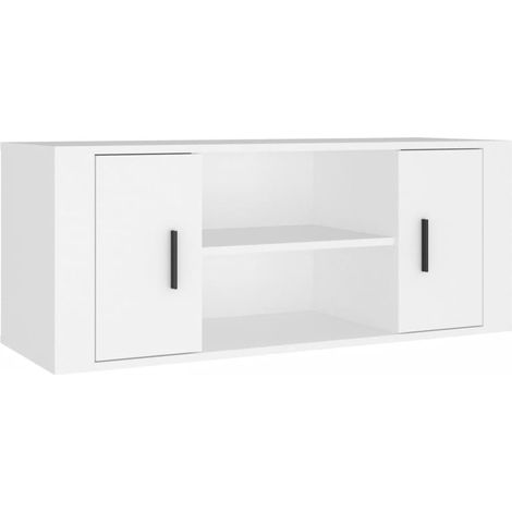 Meuble TV, Étagère TV, Meuble de Salon, Moderne Blanc 100x35x40 cm Bois d'ingénierie OIB4767E (1/5)