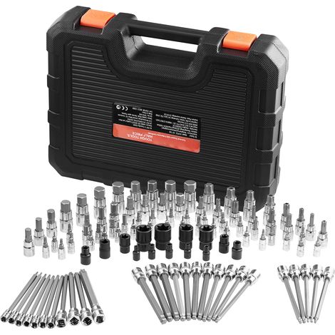 Mophorn 107-tlg. Bohrer- und Steckschlüsselsatz, Sechskant/Torx/Außen-Torx/manipulationssicher/extra lang, gefertigt aus S2-Legierungsstahl und Cr-V-Stahl, 1/4, 3/8 und 1/2 Zoll Antrieb
