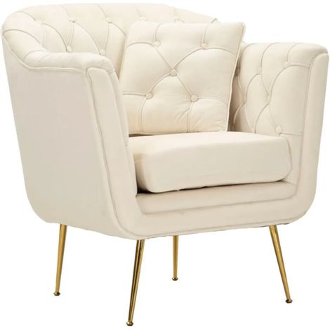 Poltrona Imbottita in Spugna Crema con Cuscino Gambe in Metallo (1/4)