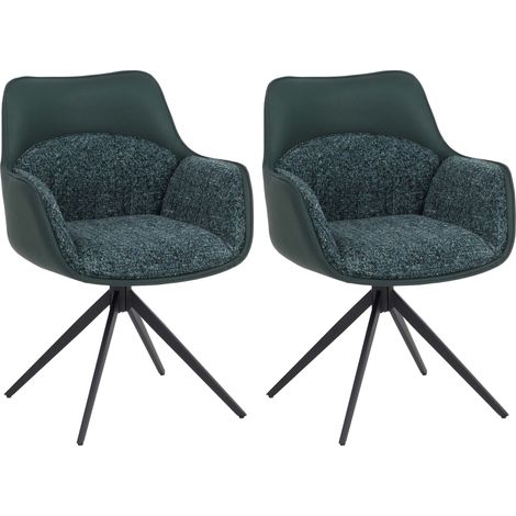 [NEUWERTIG] 2er-Set Esszimmerstuhl HHG-889, Küchenstuhl Drehstuhl Stuhl, drehbar Kunstleder Stoff Chenille (410 g/m²) grün (1/5)