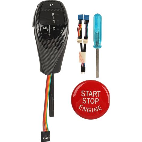 Pomello del cambio a LED per auto automatiche, con pulsante di avviamento rosso a un clic, per BMW Serie 5 E39 berlina dal 1997 al 2002, stile fibra di carbonio. (1/5)