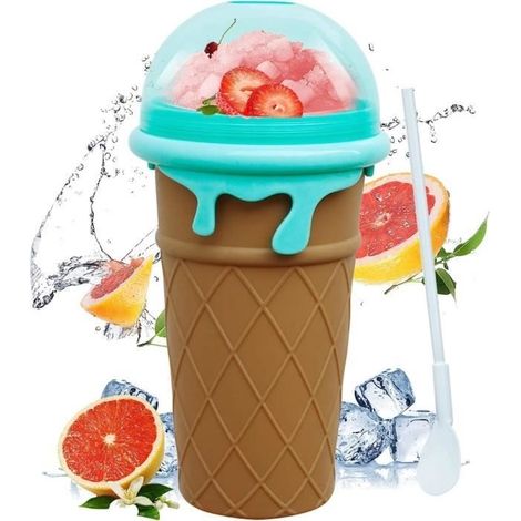 Slush-Maker Magic Squeeze Cup, Eisbecher, Schnellgefrier-Slush-Maschine, Lustiger Slush-Becher zur Herstellung von Milchshakes (Braun) (1/4)