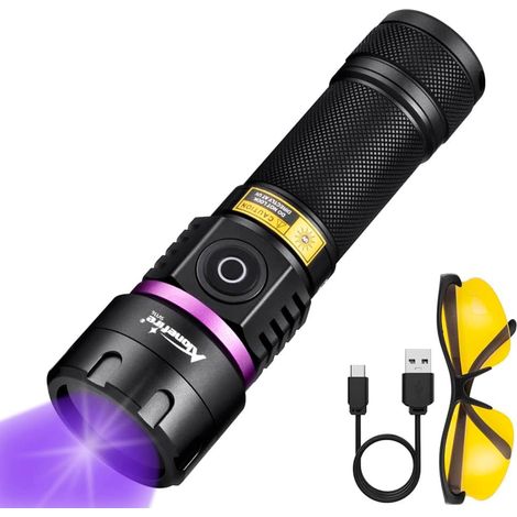 SV116 60W UV-LED-Taschenlampe, 365 nm, leistungsstarke, wiederaufladbare Schwarzlichtlampe mit USB-C-Anschluss, Urindetektor für Harz, Angeln, Skorpione, Mineralien, Bernstein, mit UV-Schutzbrille und (1/5)