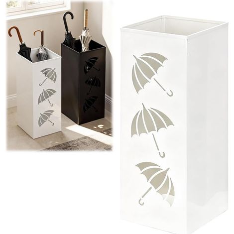 Porte-parapluie, en métal, carré, pour décoration de la maison et du bureau, pour parapluies, bâtons de marche, papier d'emballage, bâtons de trekking, blanc (1/5)