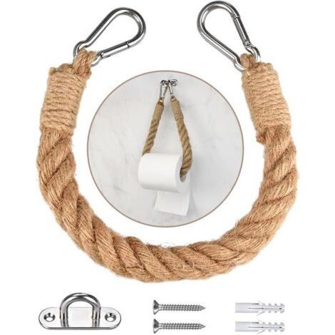 Porte-serviettes en corde de chanvre, porte-papier toilette en corde, style rétro, porte-rouleau de papier toilette vintage avec vis, accessoires rétro, décoration de salle de bain et de cuisine (1/3)