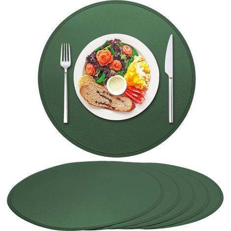 Ensemble de 6 sets de table ronds en similicuir, résistants à la chaleur, antidérapants, imperméables et faciles à nettoyer. (Vert) (1/5)