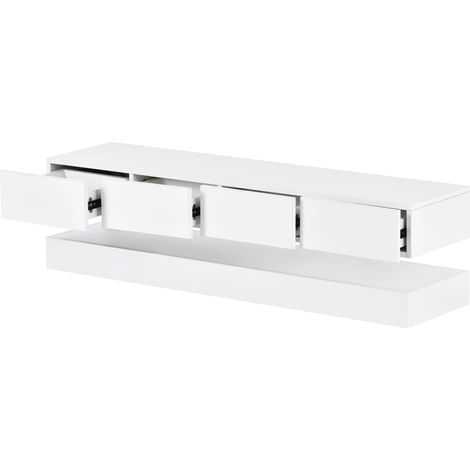 Meuble TV suspendu LED 130 cm en MDF blanc, 2 portes et 4 tiroirs, jusqu'à 55" MODENUIT (1/5)