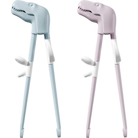 Aide Baguettes - 2 Paires - Silicone Et Bois - Apprentissage Droitiers - Cuisine Asiatique - Bleu Et Rose (1/5)