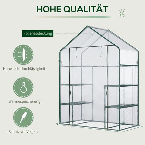 Serre tunnel jardin avec 6 étagères, abri de culture transparent en acier et PVC, 142x73x195 cm (1/5)
