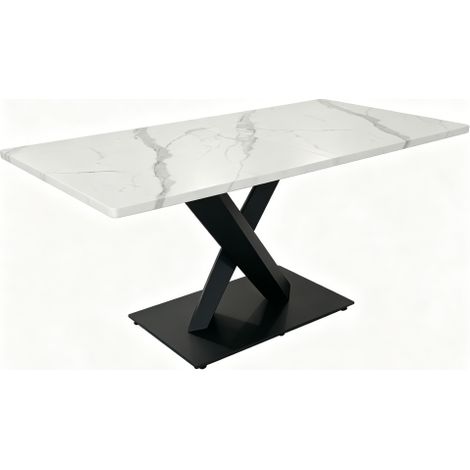 Table à manger rectangulaire pour 6 à 8 personnes, en MDF et métal, style farmhouse, blanc et noir (1/5)