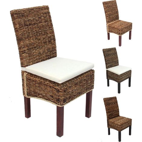 Lot de 6 chaises M69, banane tressée, pieds marrons, avec coussins (1/5)