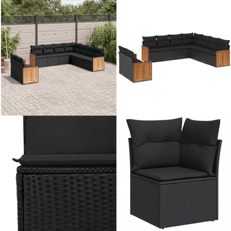 9-tlg. Garten-Sofagarnitur mit Kissen Schwarz Poly Rattan - Gartengestelle - Gartenmöbelset - Lounge Set - Rattan Möbel - Gartenlounge - Home & Living (1/5)
