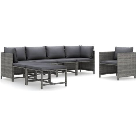 Maison Exclusive - Set Divani da Giardino 7 pz con Cuscini in Polyrattan Grigio (1/5)