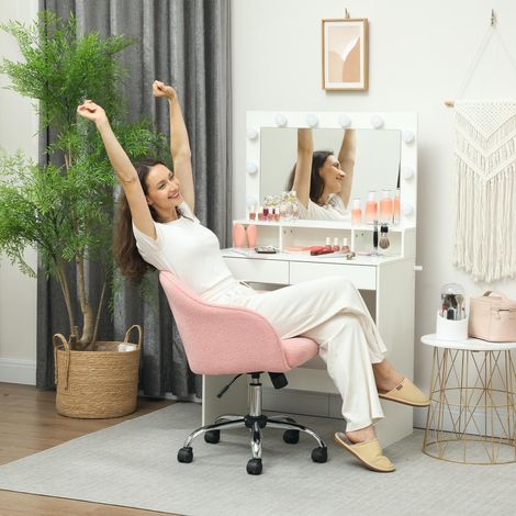 Chaise de bureau ergonomique à bascule, aspect velours peluche, 56 x 61 x 86 cm, rose (1/5)