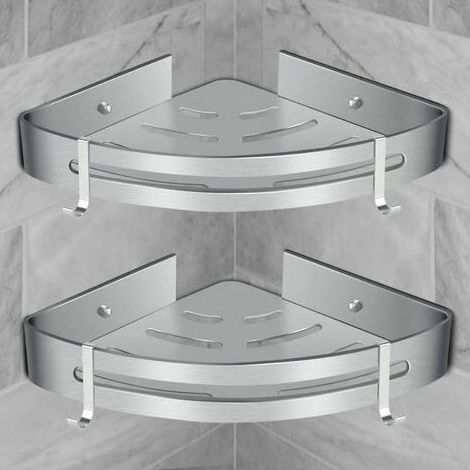 Étagère de douche murale en aluminium – Installation auto-adhésive sans perçage – Lot de 2 étagères – Dimensions 30,5 x 22,5 x 6 cm (1/5)