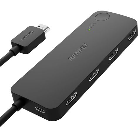 Switch HDMI 4 Ports 4K@60Hz, 2K@144Hz, HDCP 2.3 【avec Prise en Charge de l'égalisation adaptative Transmission 9,14m】 Commutateur HDMI Compatible pour 5/4, Xbox, Roku, FireStick, Switch (1/5)