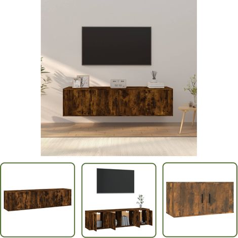 The Living Store 3-tlg. TV-Schrank-Set Räuchereiche Holzwerkstoff - TV-Schrank - Holzwerkstoff Möbel - Wohnzimmer Dekoration - Regal - Fernseher Stand (1/5)