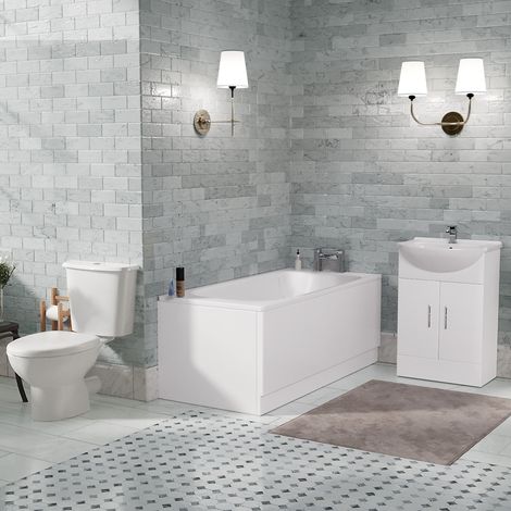 Senore 1700mm Straight Bath, Vanity Basin Unit & Close Coupled Toilet White (1/6)