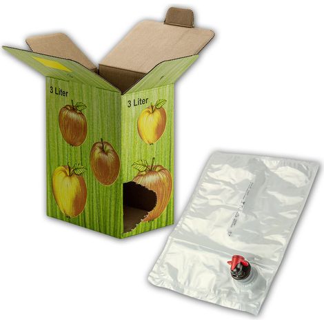 Bag in Box Karton Set 3 L Liter mit Apfelsaft Beutel Saftbeutel Saftschlauch