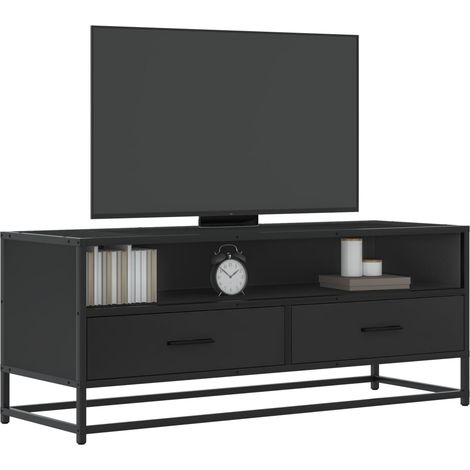 vidaXL Meuble TV noir 100x34,5x40 cm bois d'ingénierie et métal (1/5)