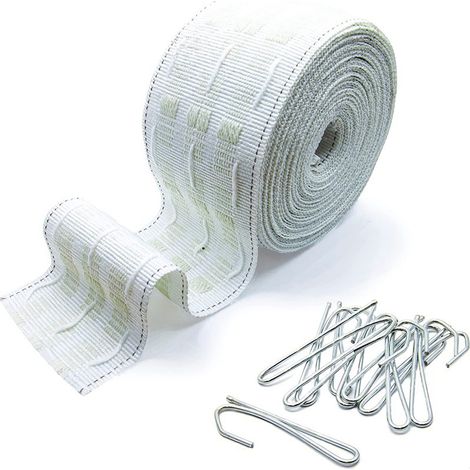 Nouveau ruban de tissu de 6 mètres et 2 mm, 30 crochets simples, crochets pour ruban de tissu élastique de 8 cm, accessoires pour rideaux, crochets d'embout pour tissu.
