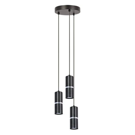 Suspension métal 3 tubes noir/argent GU10 Kaja Ines
