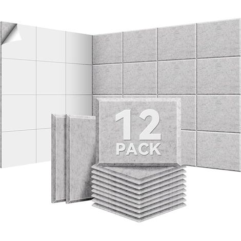 Lot de 12 panneaux acoustiques autocollants, 30400.9cm Isolation phonique efficace, Couverture 1,44㎡, haute densité (230kg/m³) NRC 0.95, mousse acoustique pour murs et portes, salle de jeux