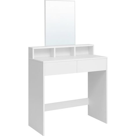 Toletta con specchio rettangolare tavolo da trucco con 2 cassetti e 3 vani portaoggetti stile moderno bianco 120005167