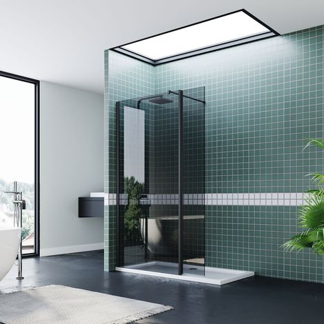 ELEGANT 800mm Grey Sturdy Shower Door with 300mm Black Matte Pivot Panel 8mm Nano Coated Glass Shower Screen with 1400x900mm Shower Tray and Waste Trap (1/5)