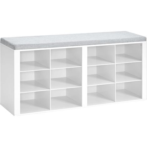 Banc à chaussures avec coussin amovible – 12 compartiments – Capacité 150 kg – Dimensions 30 x 104 x 49 cm – Meuble de rangement pratique