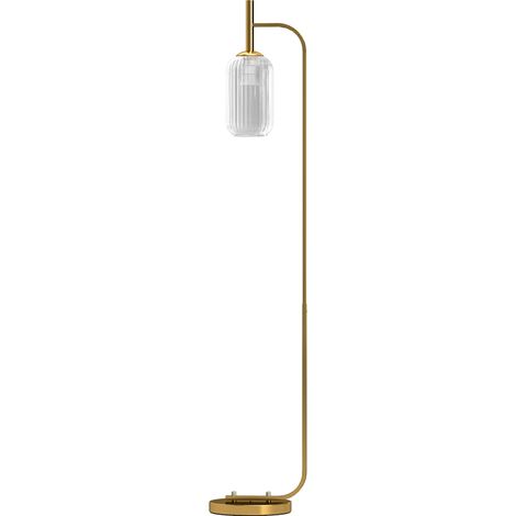 Goldfarbene Stehlampe aus Metall, 29 x 25 x 152 cm, mit strukturiertem Glasschirm und Fußschalter