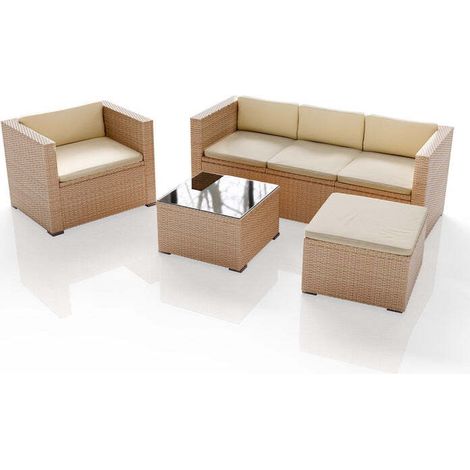 [GEBRAUCHT] B-Ware Polyrattan Lounge Punta Cana Gartenmöbel Sitzgarnitur für 4 Personen creme sand (1/2)