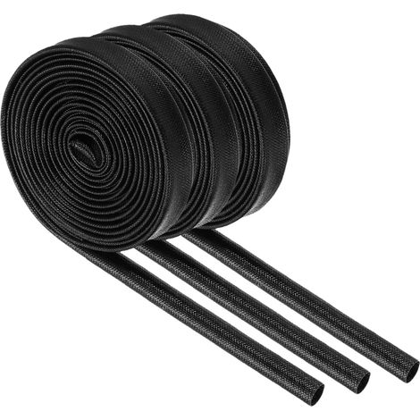 3Pcs Gaine Cable Tressé Isolante 5mm ID 3 Mètre Long Noir Gaine en Fibre de Verre Enduite de Silicone Haute Température pour Conduites de Tuyaux Automobiles et Câblage Électrique (1/5)