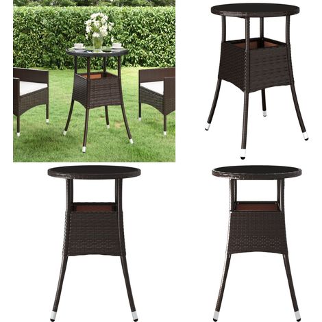 Tavolo Giardino Ø60x75 cm Vetro Temperato e Polyrattan Marrone - Vetro temperato - Polyrattan