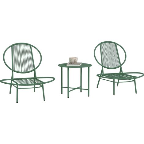 Salon de jardin 3 pièces pour 2 personnes avec 2 chaises Acapulco et table basse, vert foncé (1/5)